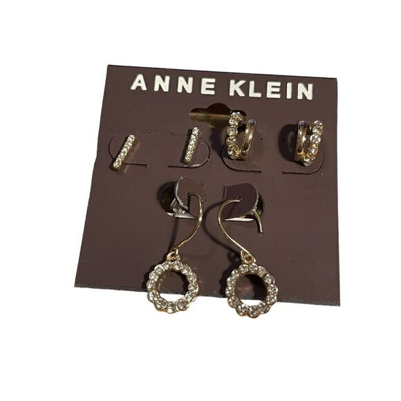 NWT Anne Klein Women's Trio Social Stud/Hoop/Drop Earrings Set in Gold-Tone - Picture 2 of 4